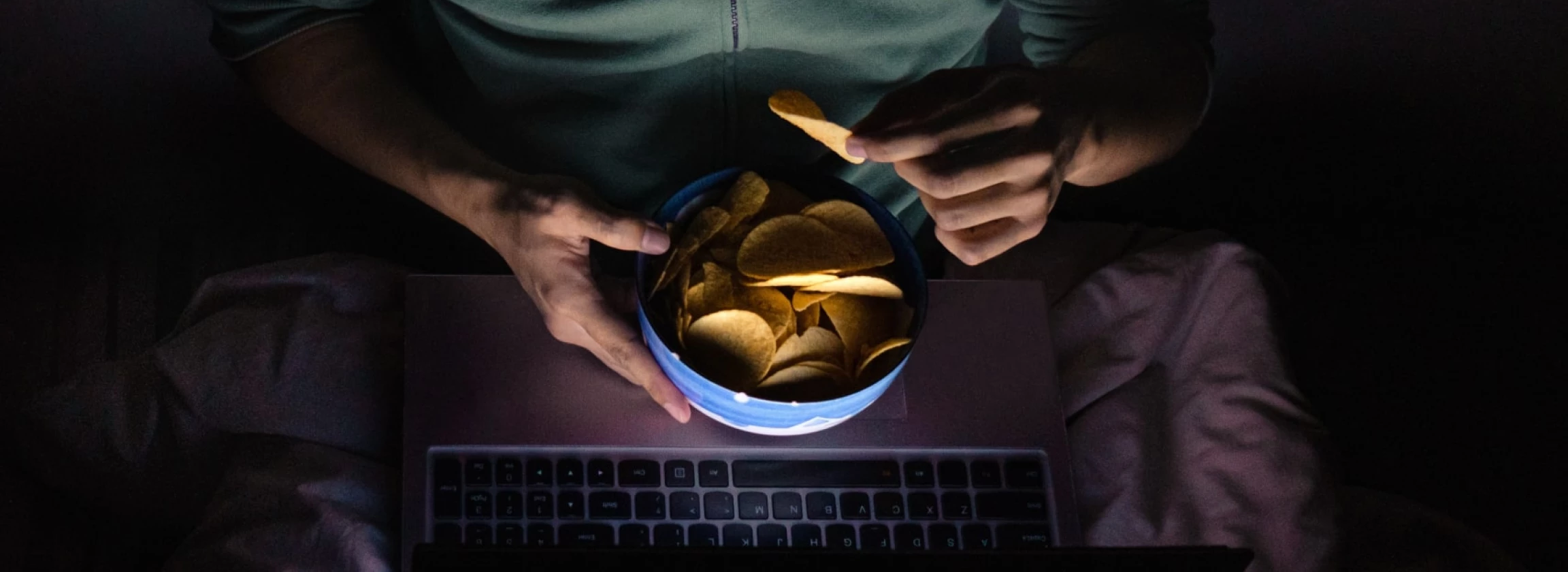 watching movie at night and eating