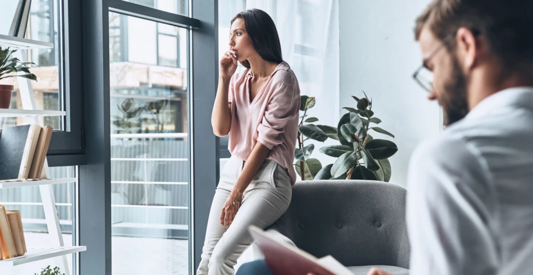 young woman thinking about relationship