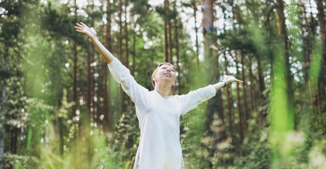 Women feeling exited in the forest
