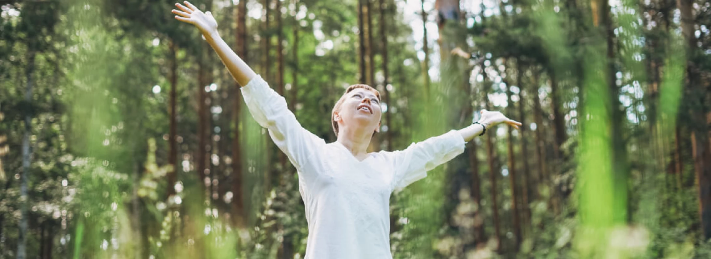 Women feeling exited in the forest