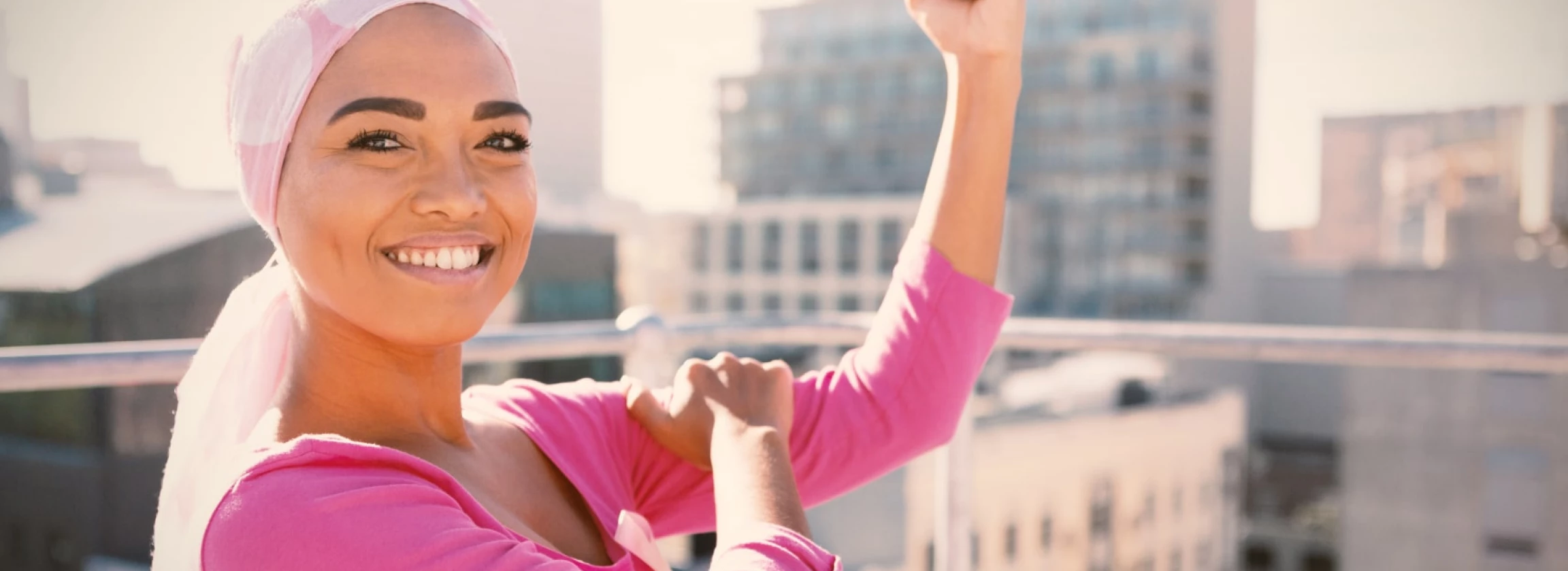 Strong woman with breast cancer awareness