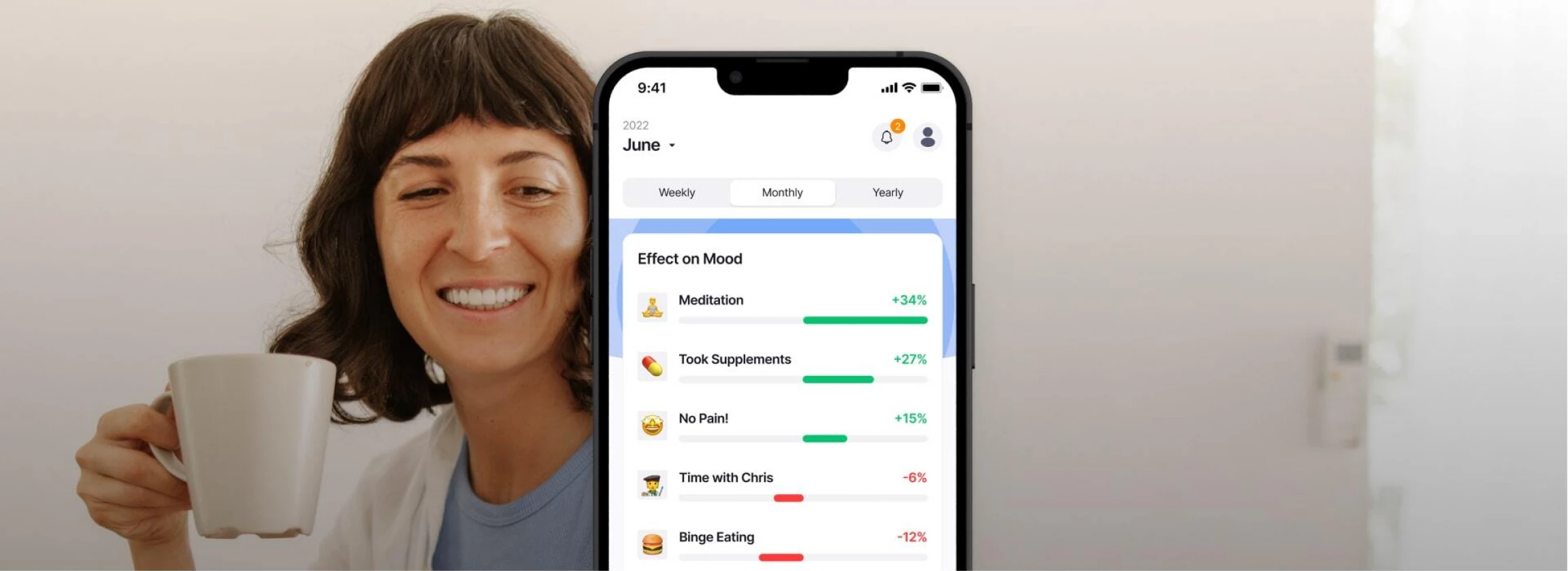 Woman with a phone, effecto app screenshot