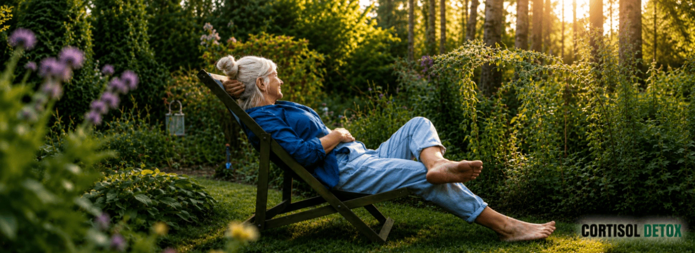 woman sitting on a chair in the forest