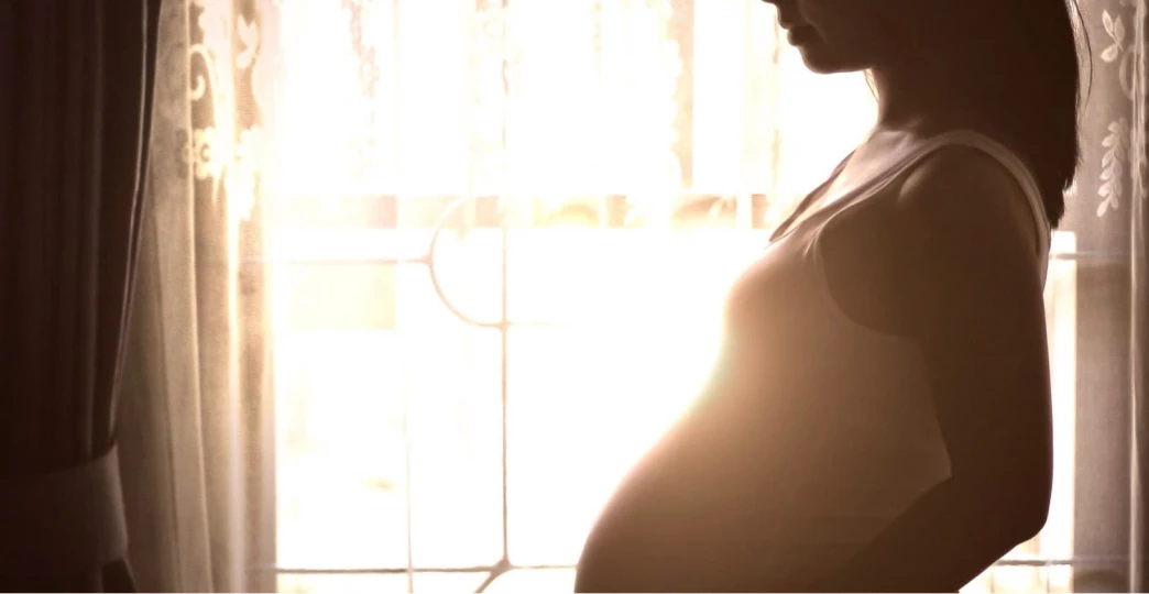 profile silhouette of 8 months pregnancy